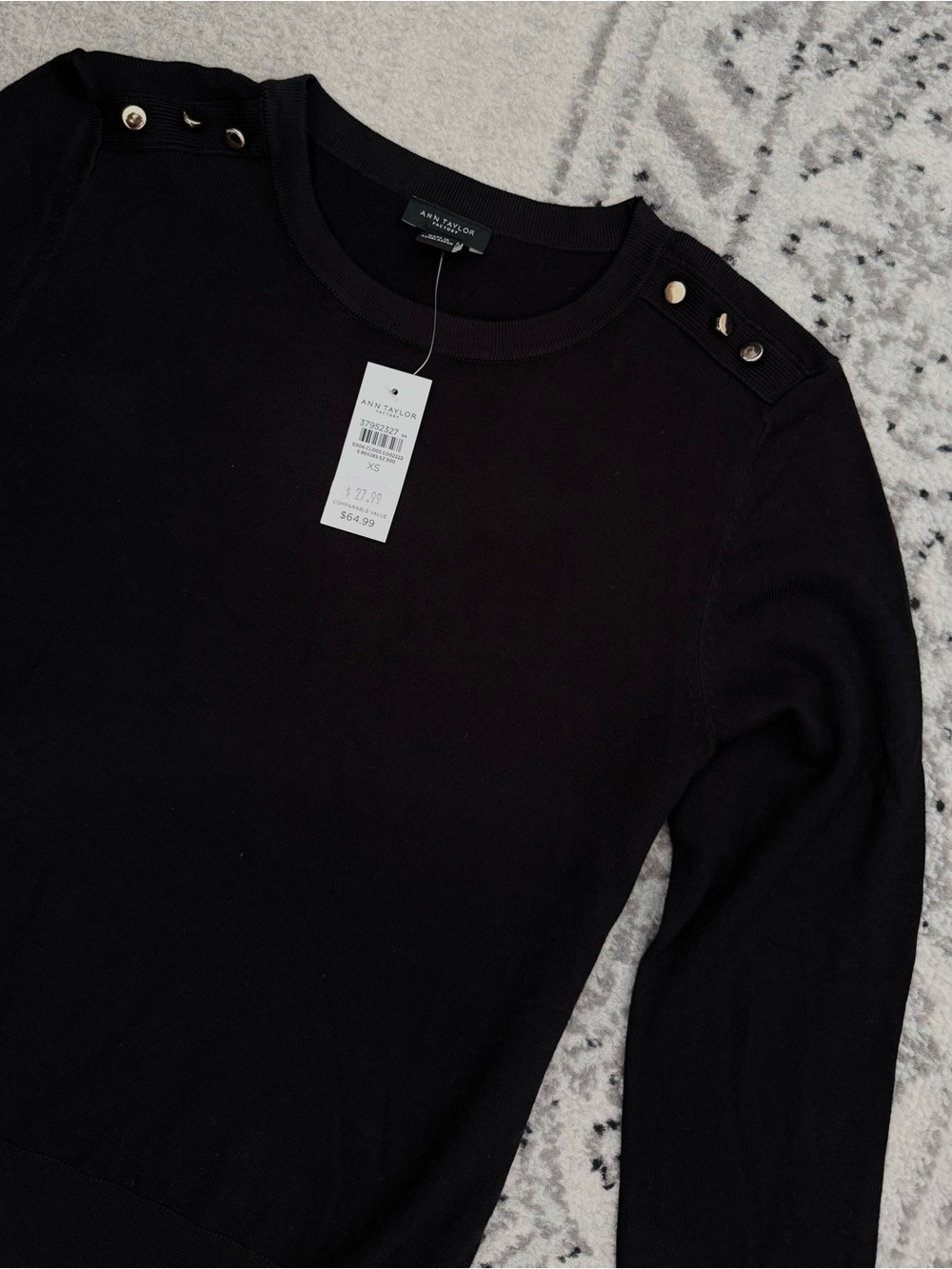 Ann Taylor Black Crewneck Sweater with Gold Shoulder Buttons